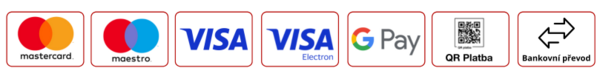Platební možnosti: Master Card, Maestro, Visa, Visa Elektron, Google pay, QR platba, bankovní převod Platební možnosti: Master Card, Maestro, Visa, Visa Elektron, Google pay, QR platba, bankovní převod