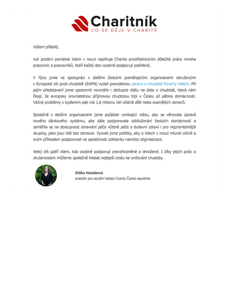 Charitník listopad 2025